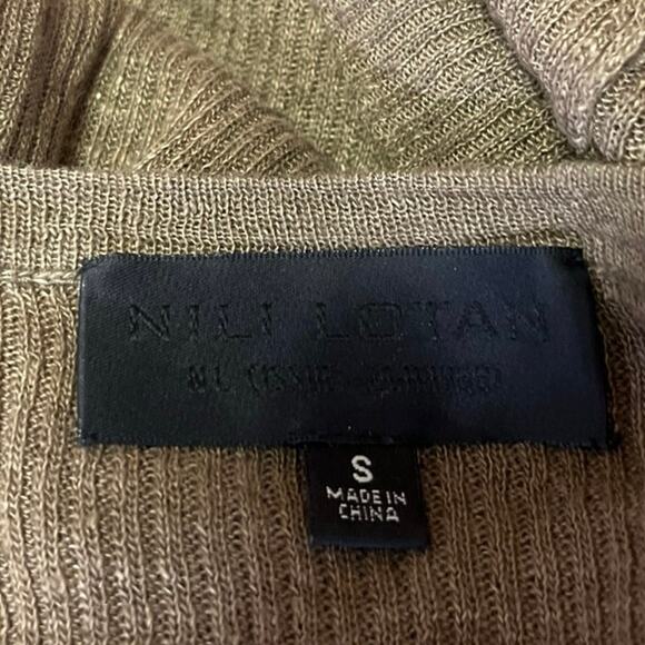 Nili Lotan 100% Linen Tan Ribbed Knit Long Sleeve Henley Sweater Top Size S - Picture 3 of 4